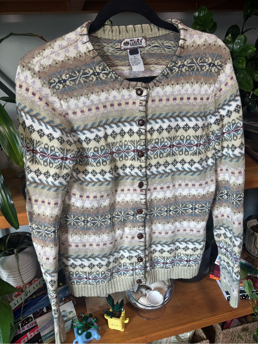 Tiara International Cream Multicolor Fair Isle Button-Front Cardigan | Small